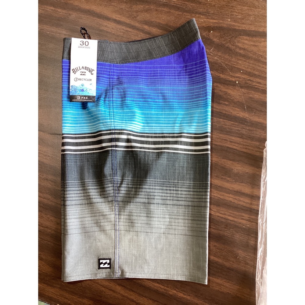 Billabong Pro Performance Boardshorts Mens 30 Blue Grey Striped Recycler Trunks